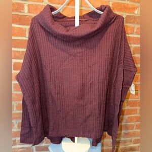 Free People Waffle Knit Cowl Neck Sweater – Plum